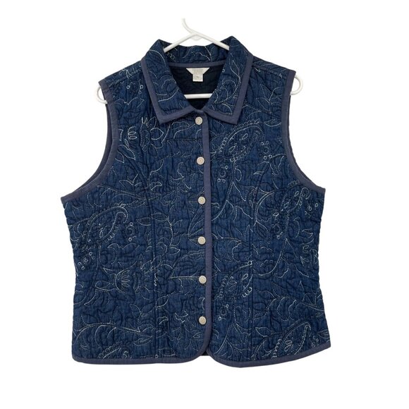Christopher & Banks Jackets & Blazers - Christopher & Banks Denim Quilted Vest Women's XL – Blue Floral Stitch Used